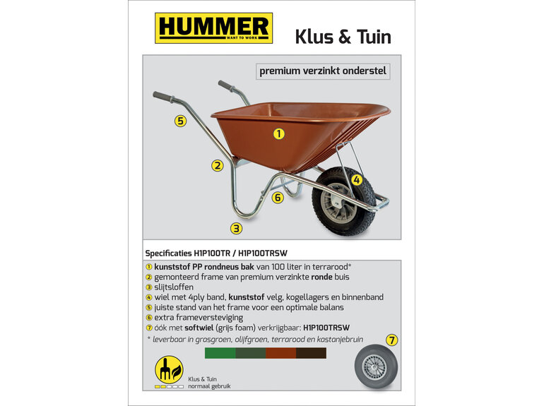 Klus/tuinkruiwagen verzinkt frame 100 L terrarood DOOSVERPAKKING Hummer Klus/tuinkruiwagen verzinkt frame 100 L terrarood DOOSVERPAKKING
