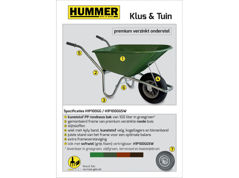 Klus/tuinkruiwagen verzinkt frame 100 L grasgroen Hummer Klus/tuinkruiwagen verzinkt frame 100 L grasgroen