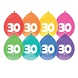 Ballon 30 jaar frisse kleuren 8 stuks Ballon 30 jaar frisse kleuren 8 stuks