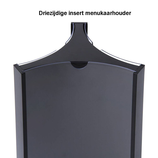 Driezijdige Menukaarthouder Zwart Roterend in de maten 99x210mm, A5, en A4