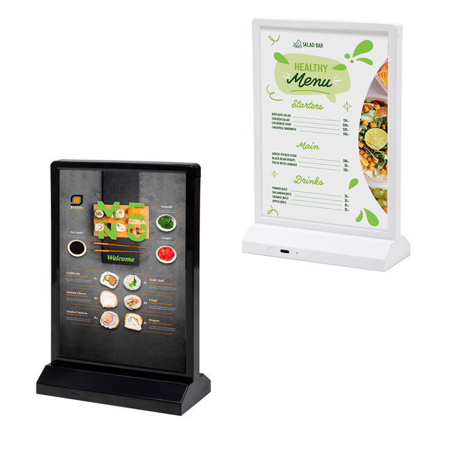 Menukaarthouder verlicht LED zwart of wit | T-standaard maat 99x210mm,  A5