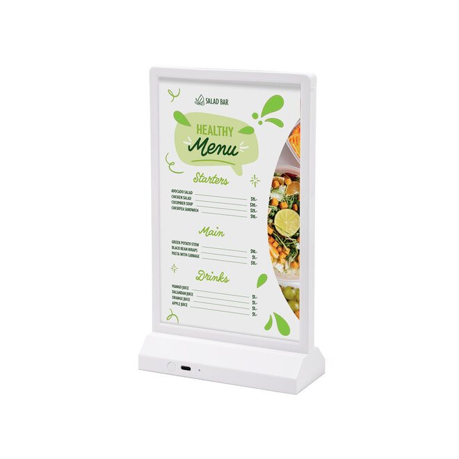 Menukaarthouder verlicht LED zwart of wit | T-standaard maat 99x210mm,  A5