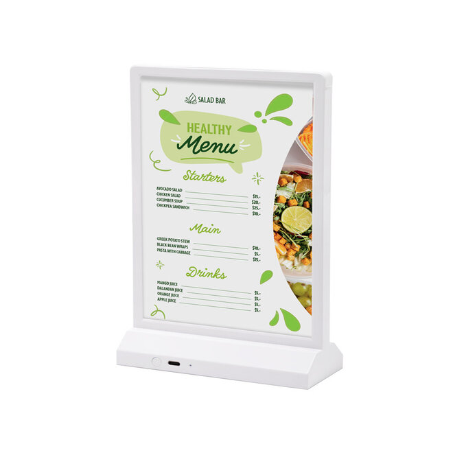Menukaarthouder verlicht LED zwart of wit | T-standaard maat 99x210mm,  A5