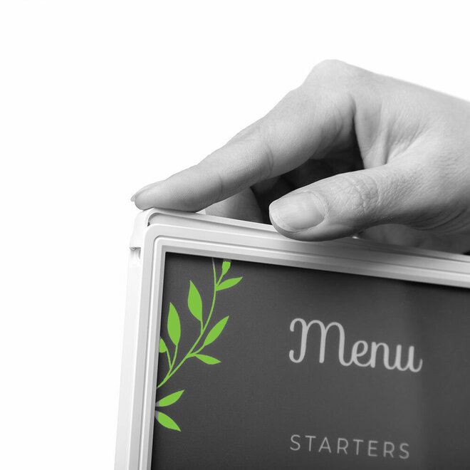 Menukaarthouder verlicht LED zwart of wit | T-standaard maat 99x210mm,  A5