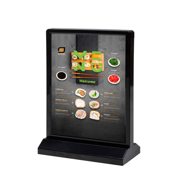 Menukaarthouder verlicht LED zwart of wit | T-standaard maat 99x210mm,  A5