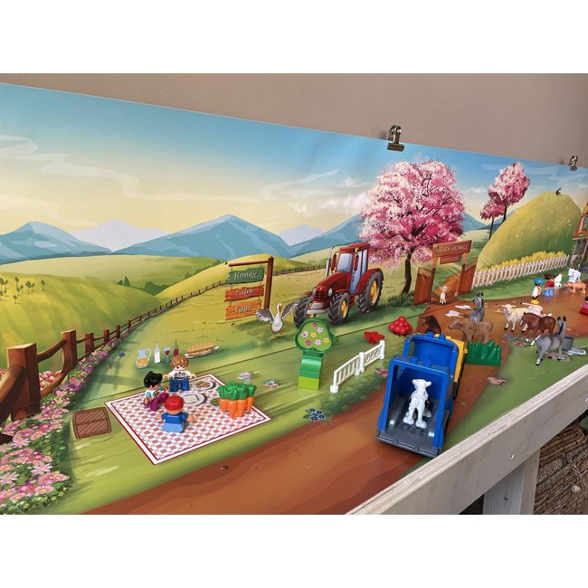 Voorjaar/zomer- boerderij leven - Speelmat met achterwand