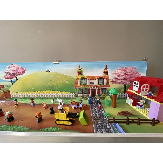 Voorjaar/zomer- boerderij leven - Speelmat met achterwand