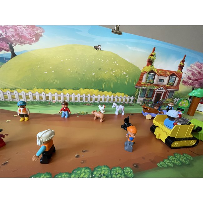 Voorjaar/zomer- boerderij leven - Speelmat met achterwand