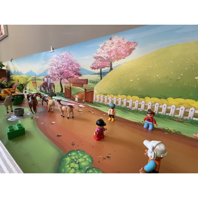 Voorjaar/zomer- boerderij leven - Speelmat met achterwand