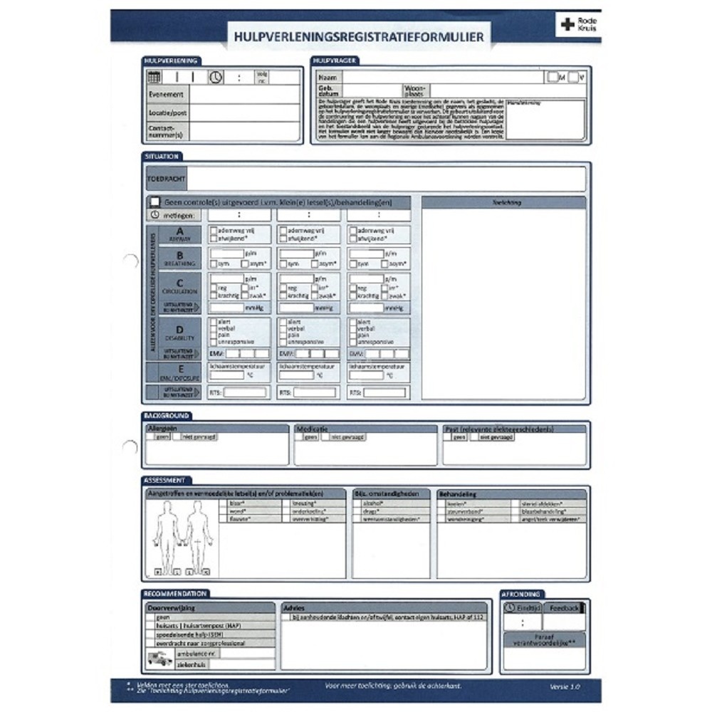 Hulpverleningsformulieren blok  van 25 formulieren  (HRF)