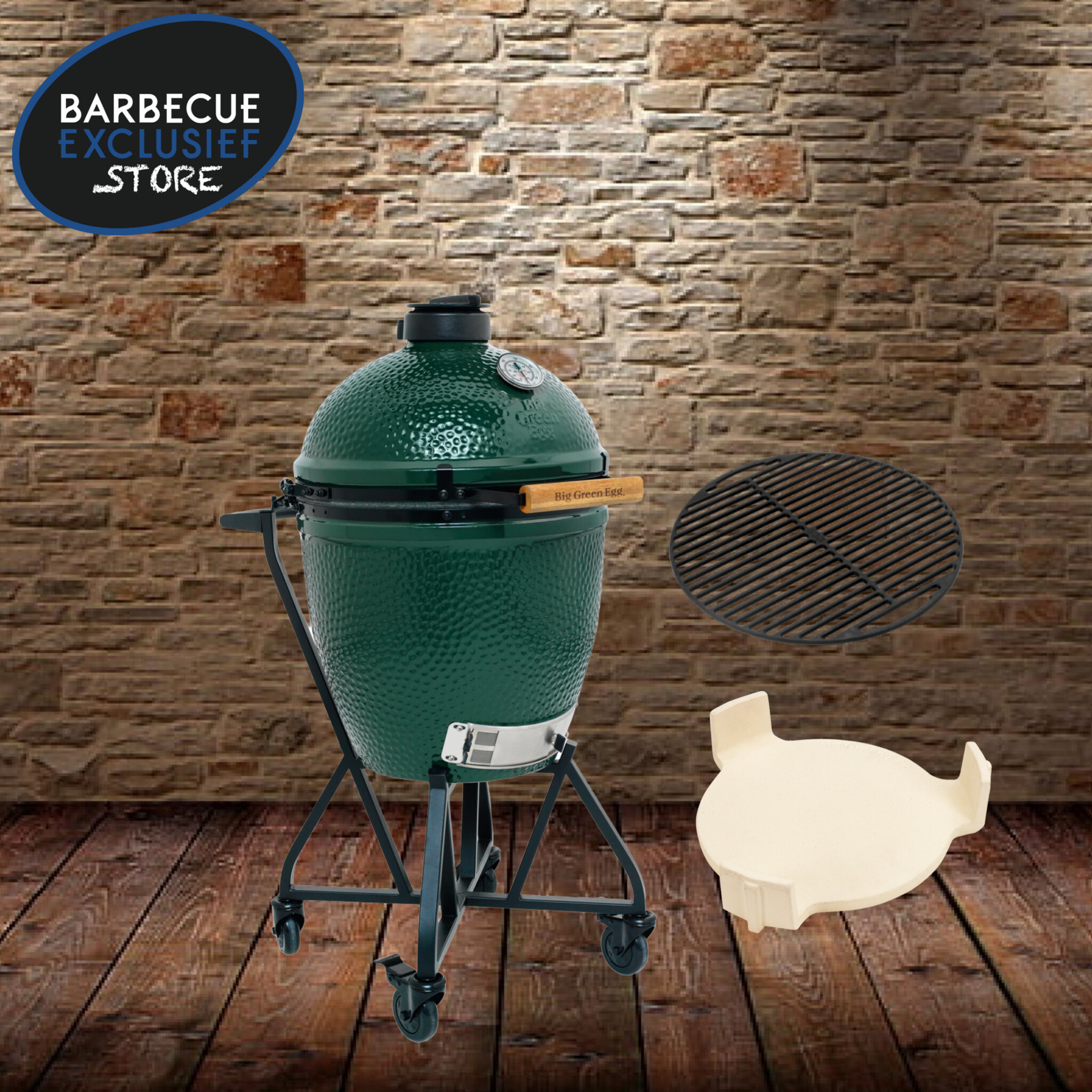 Big Green Egg Big Green Egg Large, + Nest incl. Integgrated handler, Conveggtor en gietijzeren rooster (Starterset)