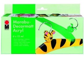 Marabu Starterkit Decormatt Acryl - 6x15ml middengeelÂ , karmijnrood,Â middenblauw, sapgroen, wit en zwart