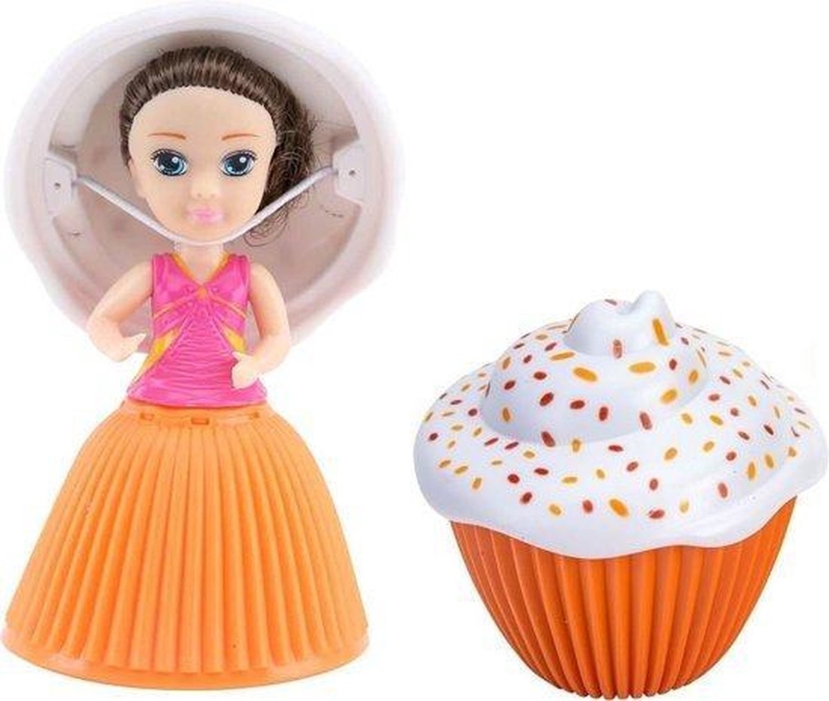 Cupcake Surprise Doll - Verander je cupcake in een heerlijk geurend Prinsessen Pop! Oranje/ Wit stippen