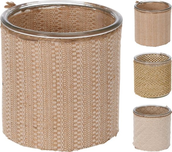 Kaarsenhouder glas Groot (12cm) met natuurlijke versiering - 1 stuk assorti uitgeleverd