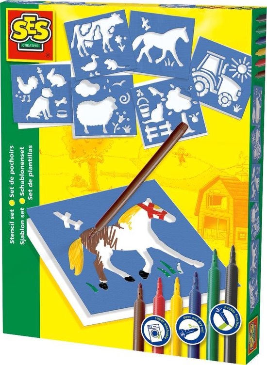 SES Tekensjablonen incl. 6 stiften - Boerderij - Tekenen
