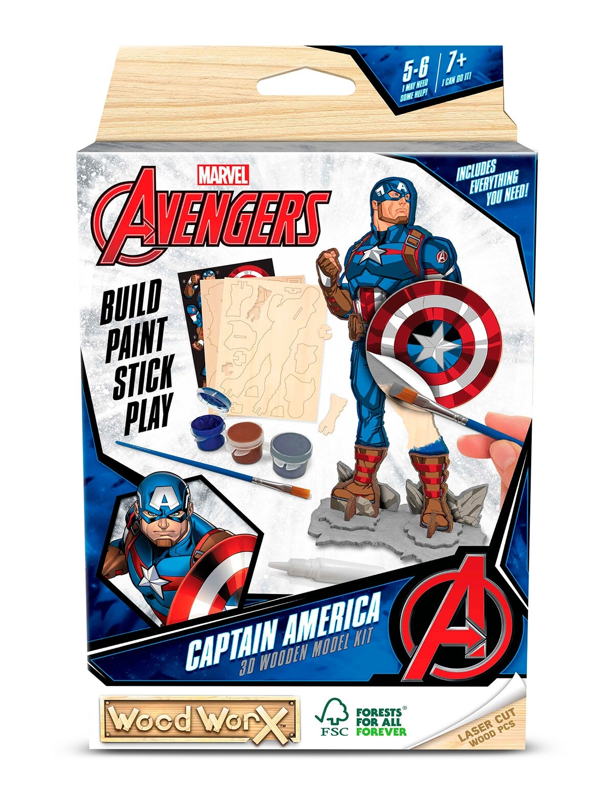 Wood WorX Marvel - Captain America - Modelbouwset incl. verf