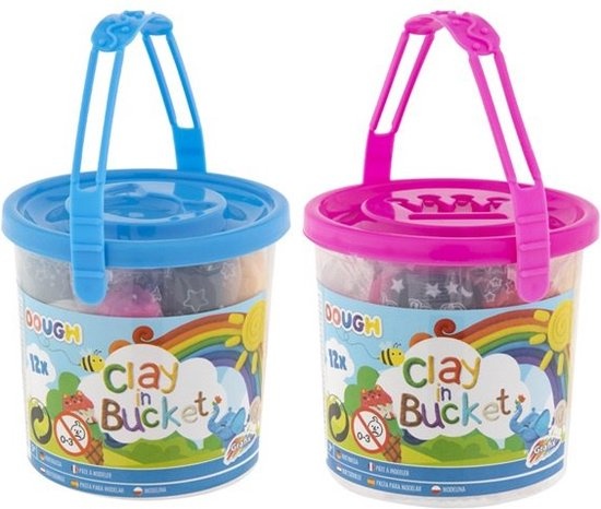 klei bucket met allebei 12 kleuren boetseerklei