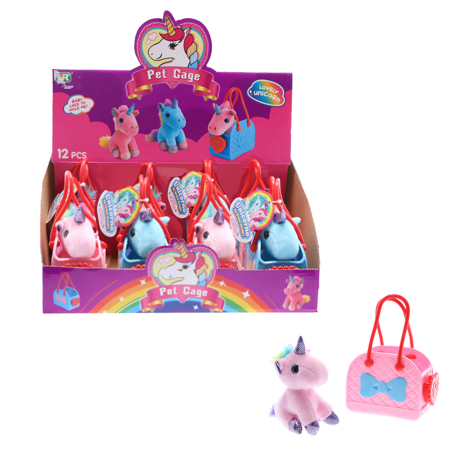 Pluche eenhoorn in tasje - 1 stuk assorti uitgeleverd