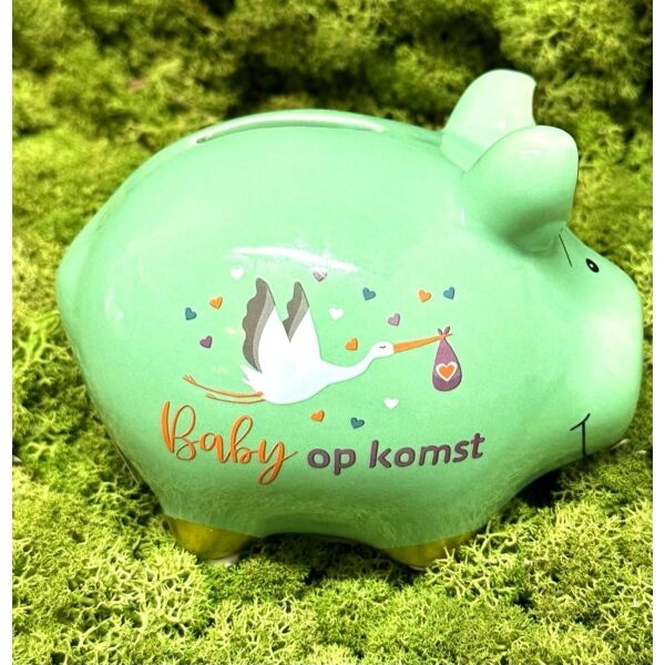 Spaarvarken baby op komst - groen