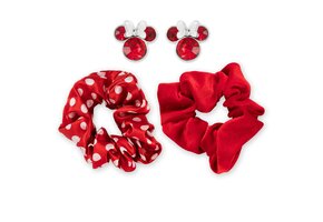 Disney Minnie Mouse Red 2 Piece Scrunchie & Earring Set