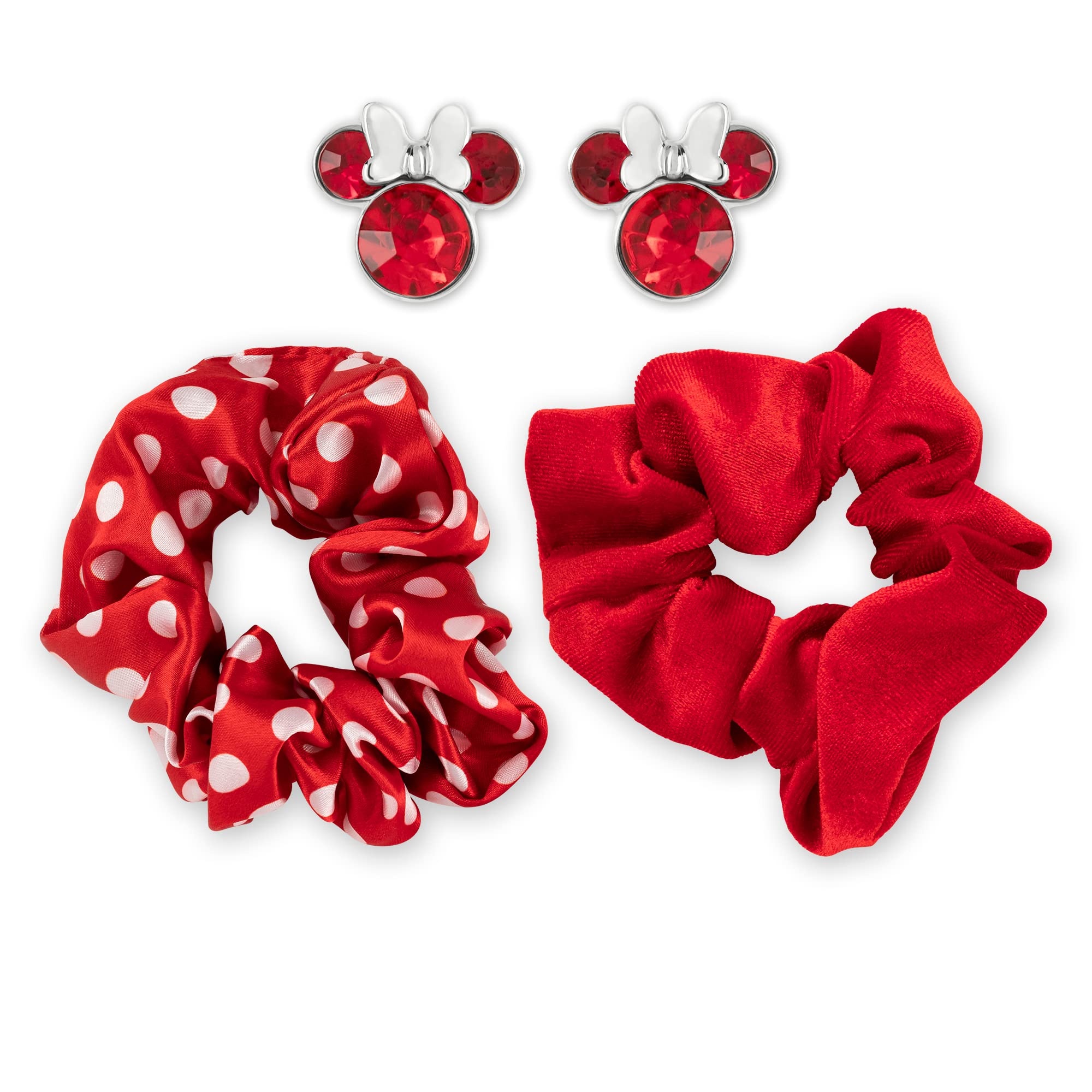 Disney Minnie Mouse Red 2 Piece Scrunchie & Earring Set