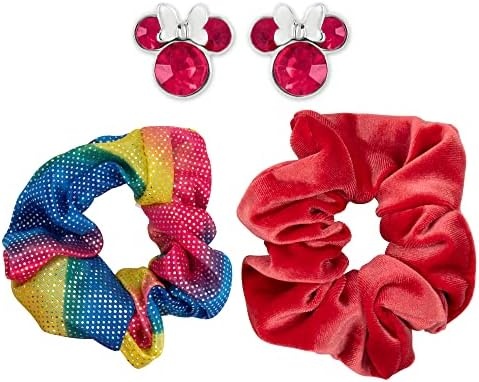 Disney Minnie Mouse Pink, Blue & Yellow 2 Piece Scrunchie & Earring Set