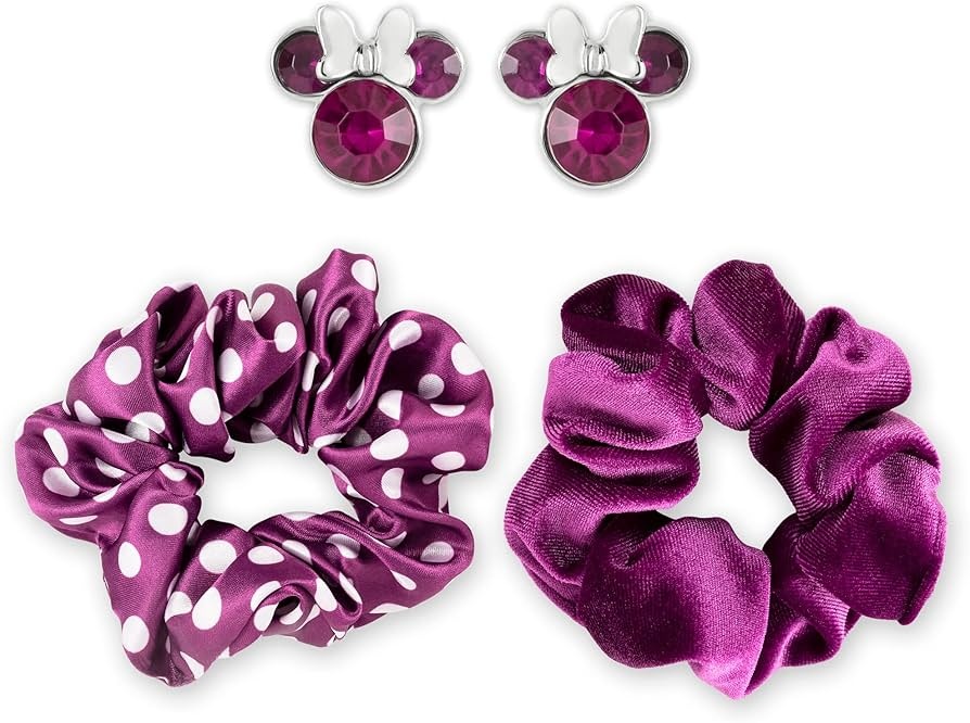 Disney Minnie Mouse Purple 2 Piece Scrunchie & Earring Set