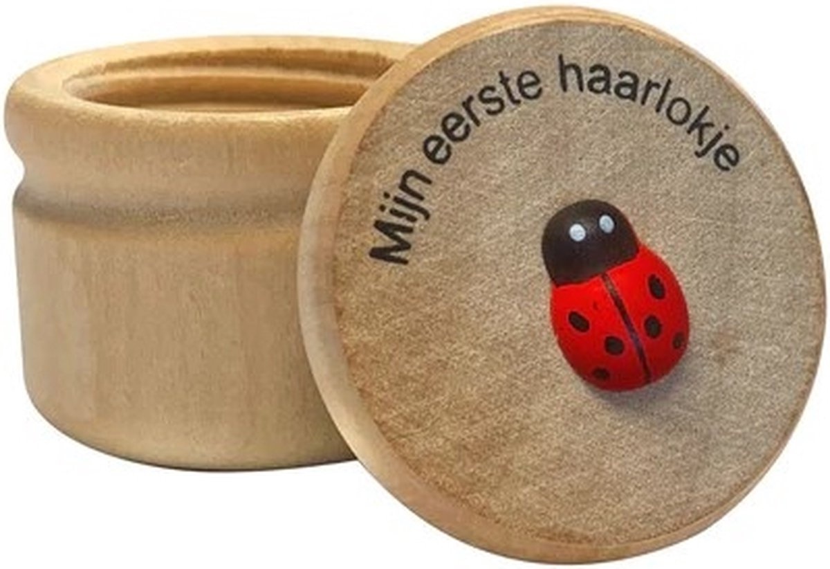 Haarlok Doosje - Mijn Eerste Haarlokje Houten Doosje met Lieveheersbeestje