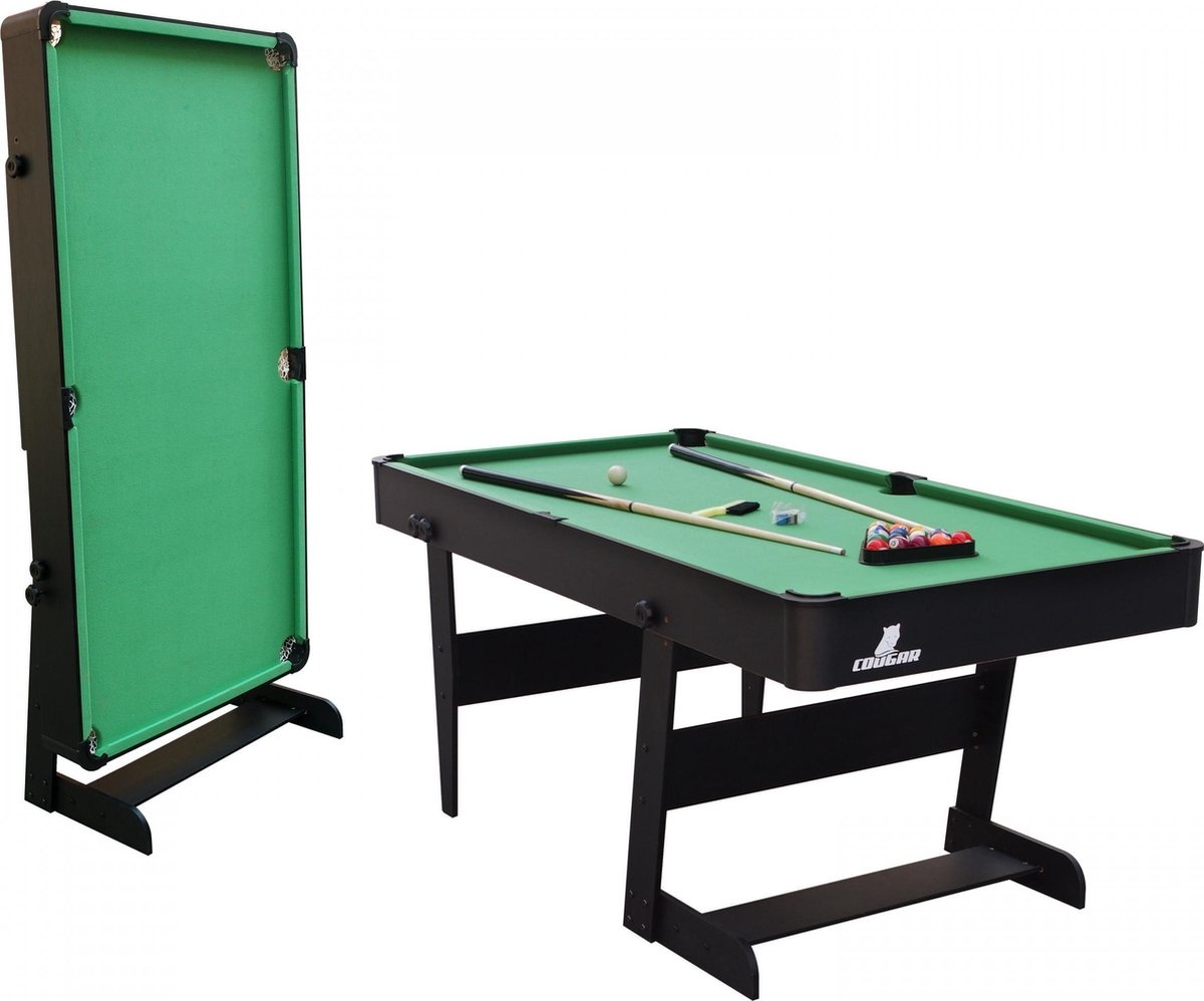 Cougar Hustle XL opklapbare Pooltafel in Zwart - 6ft. Poolbiljart tafel inclusief één set poolballen, triangel, 2 keuen, biljartkrijt en borstel - 183x91x79cm ALLEEN AFHALEN