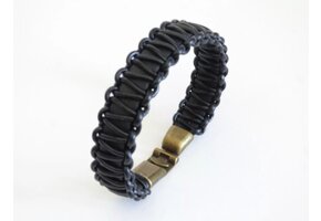 Heren Armband gevlochten leer - Lengte 21,5 cm - Zwart