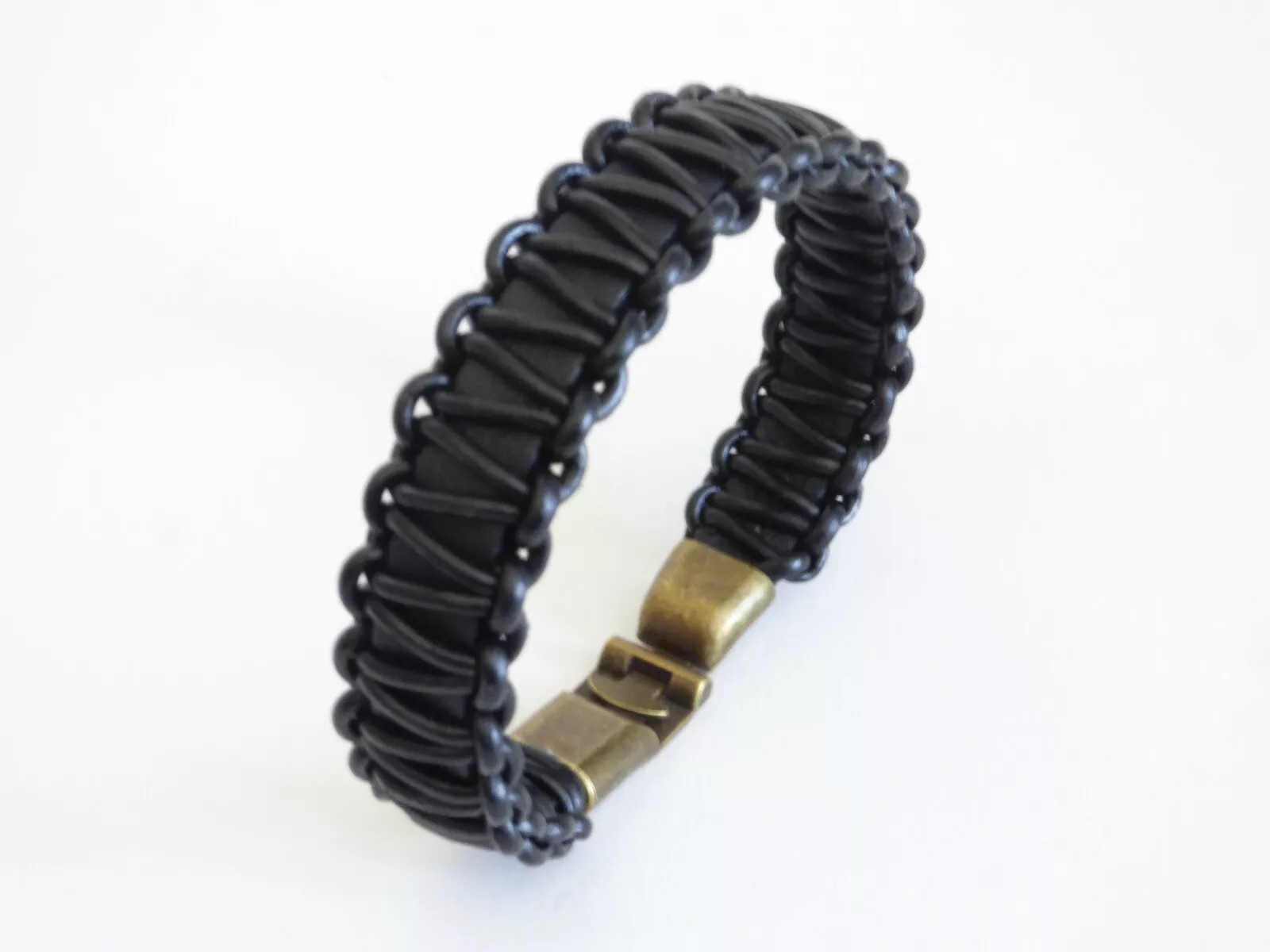 Heren Armband gevlochten leer - Lengte 21,5 cm - Zwart
