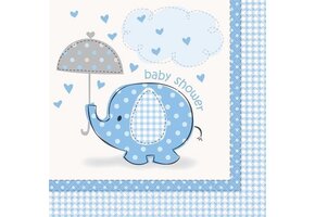 "Olifant" papieren servetten voor Baby Shower 16 stuks - Blauw
