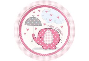 "Olifant" kartonnen bordjes voor Baby Shower 8 stuks - Roze