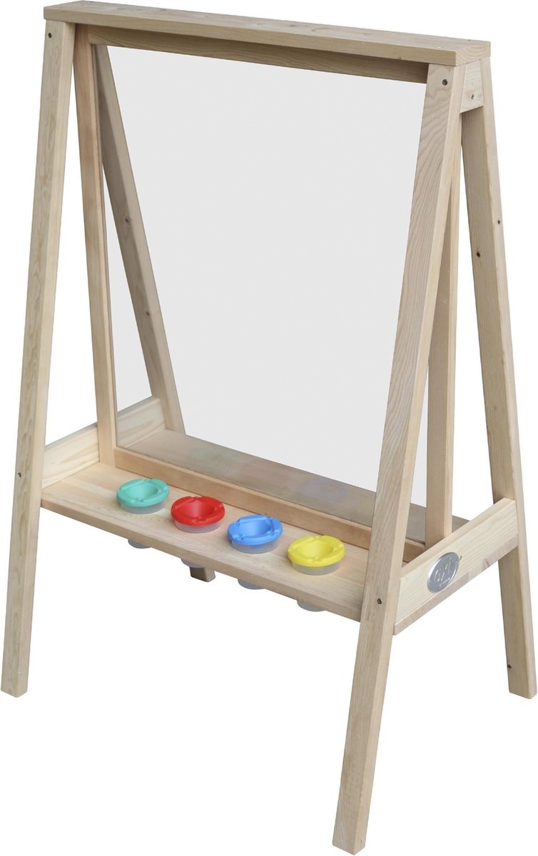AXI Eric schildersezel van hout in Natural bruin - Schildertafel kind voor binnen & buiten met doek van plexiglas & 4 verfpotjes - 50x70x105cm showmodel