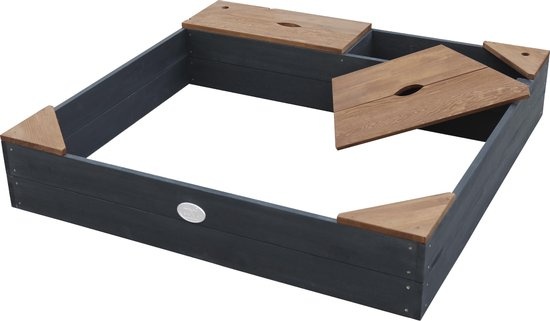 AXI Amy Houten Zandbak Antraciet/Bruin - Incl. Beschermhoes, Opbergruimte en Zitbankjes - FSC hout - 115x115cm showmodel