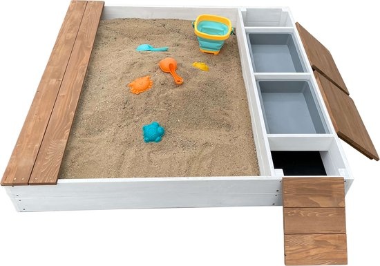 AXI Evy Zandbak met waterbakken en opbergruimte Wit/bruin - Inclusief accessoireset showmodel