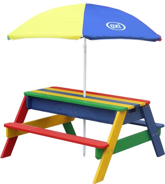 AXI Nick Zand & Water Picknicktafel in Regenboog kleuren - Incl. hoogte verst. Parasol - FSC hout - Picknick tafel voor kinderen van hout