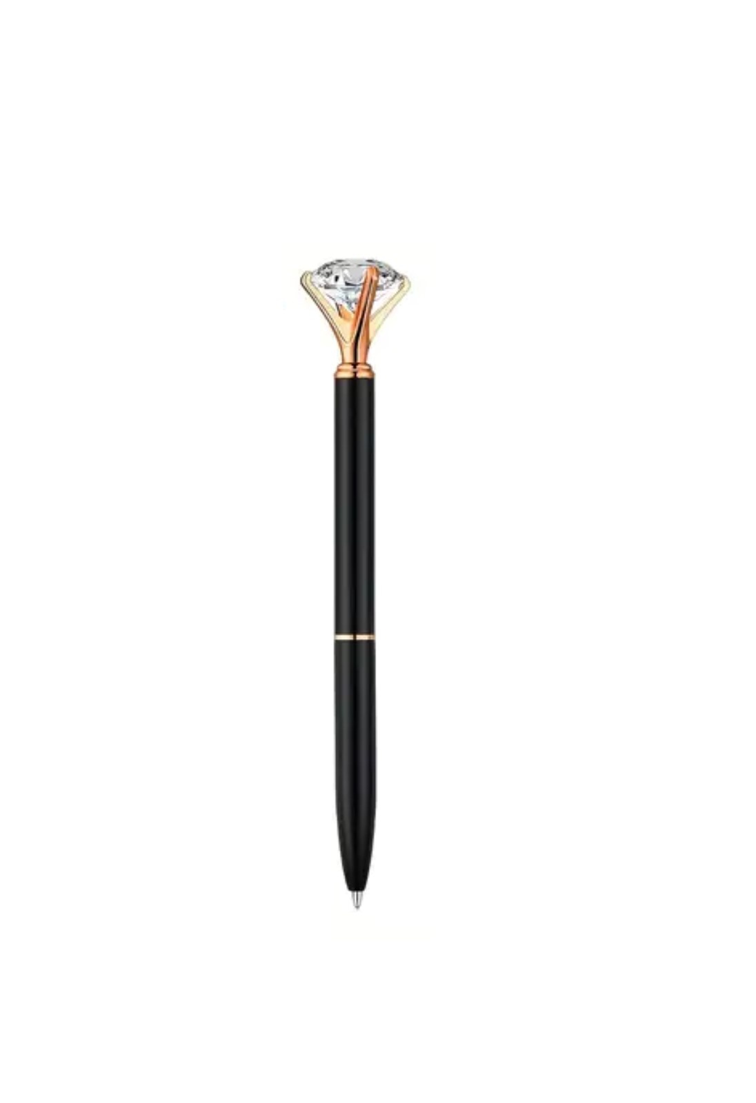 Balpen met grote strass diamant - zwart/rosé