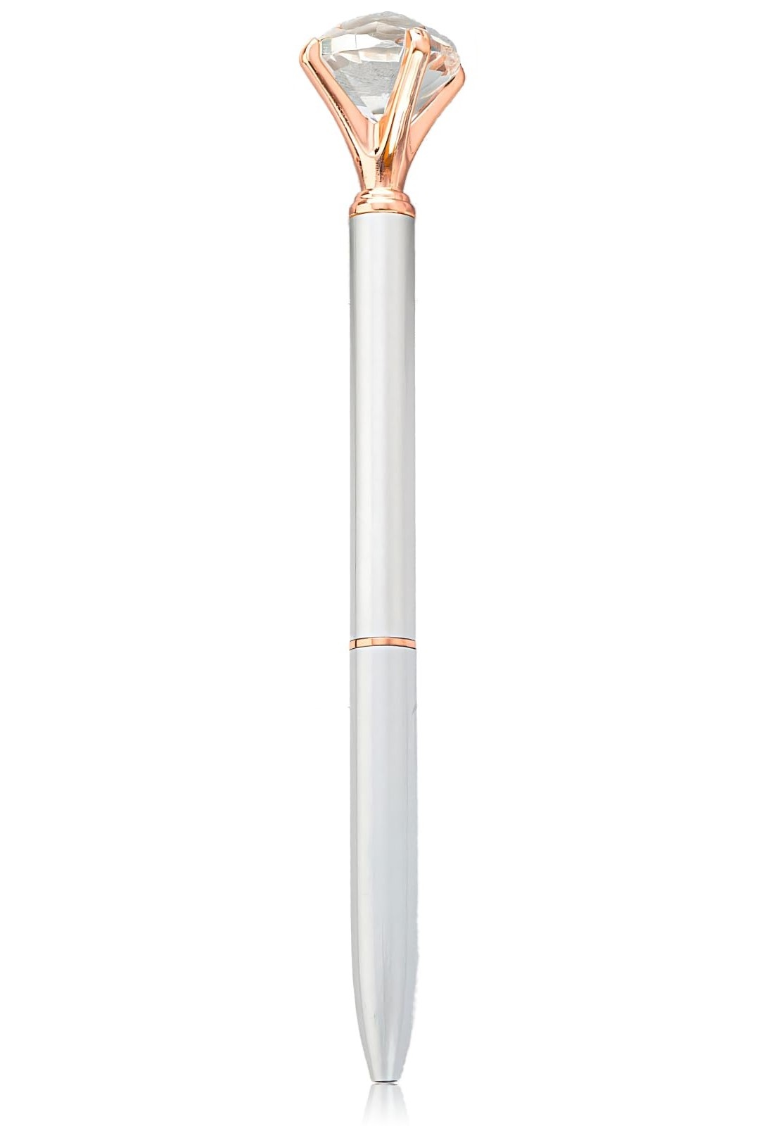 Balpen met grote strass diamant - wit/rosé