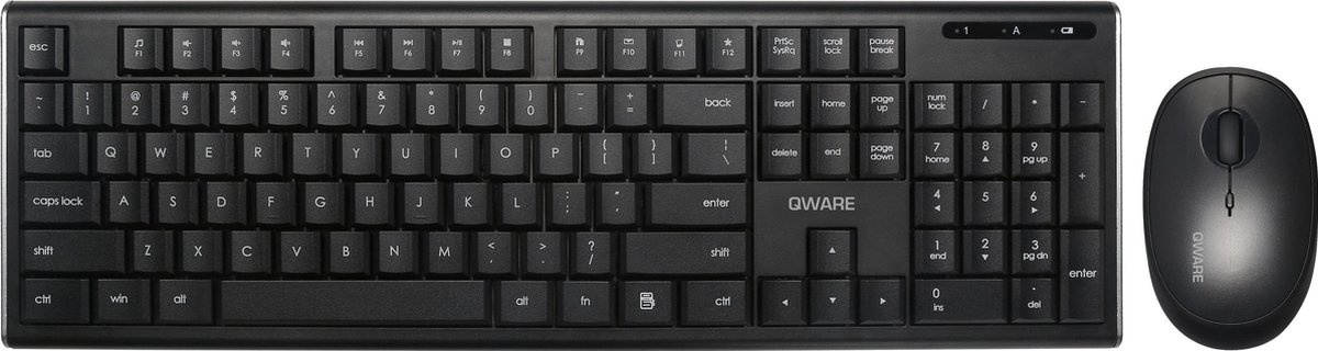 Qware Office - Toetsenbord - Muis - Draadloos - 2.4ghz - USB - Desktopset - Combo - Blackpool - Qwerty