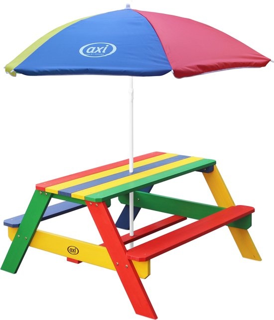 AXI Nick Picknicktafel met Parasol in Regenboog kleuren - Picknick tafel voor kinderen van FSC hout showmodel