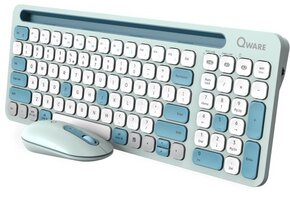 Qware Office - Design - Toetsenbord - Draadloos - Multiconnect - Bluetooth - 2.4 GHz - Dongel - Druppeltoets - Telefoon/Tablet Gleuf - Florence - Stille klik - Groen/Turquoise - Qwerty