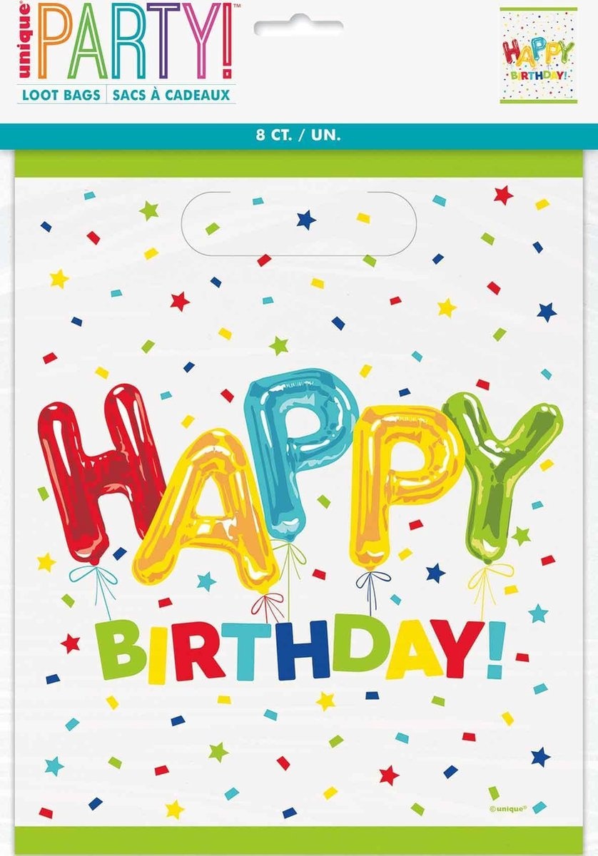 Uitdeelzakjes Happy Birthday Ballonnen 8st