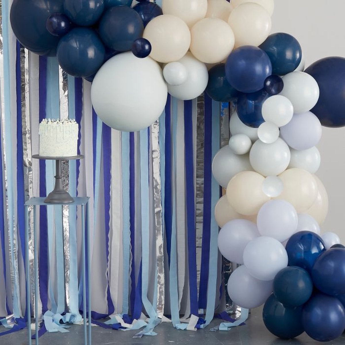 Ballonnenboog Kit & Streamers - Blauw & Zilver