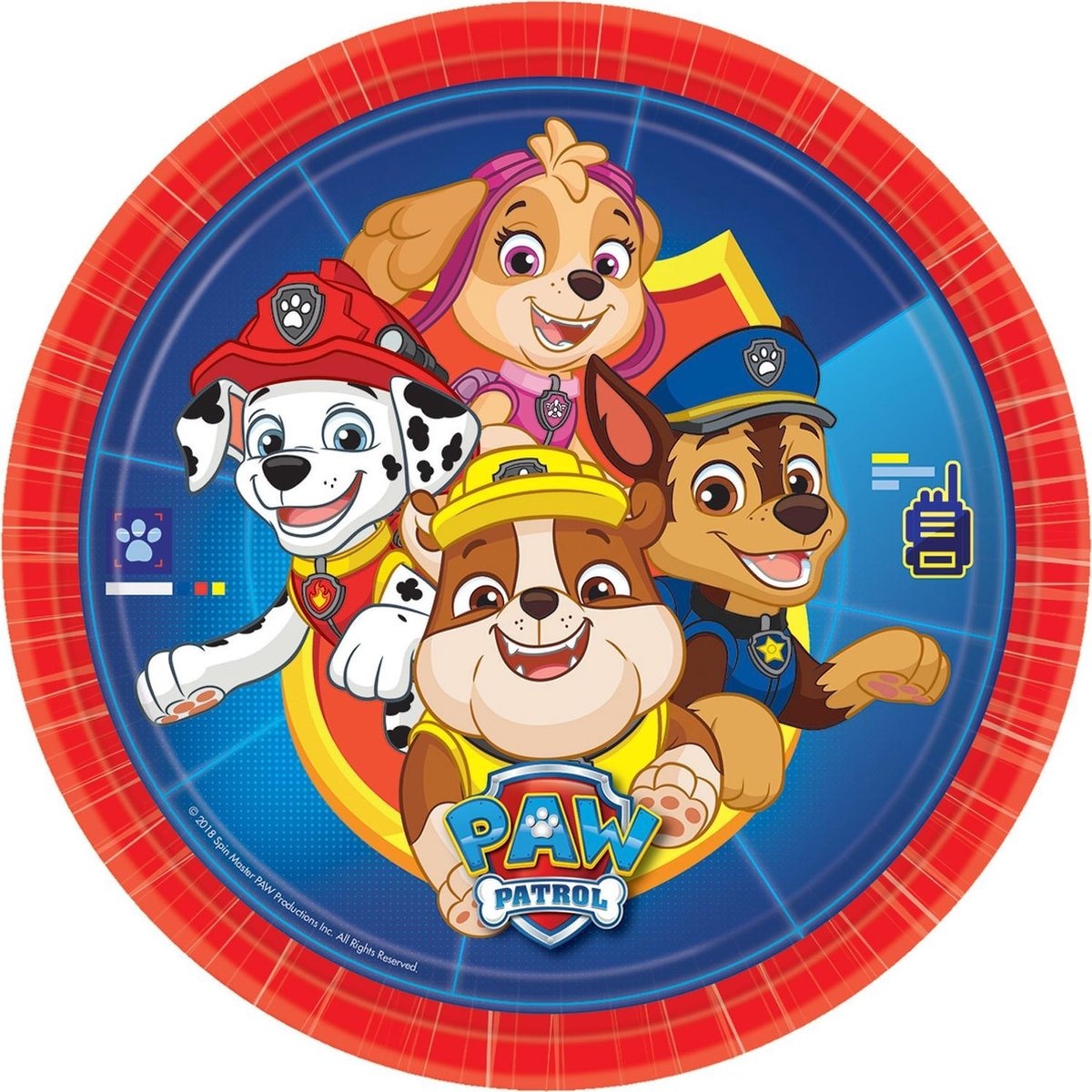 PAW Patrol - Wegwerp Borden - 23cm - Rood/Blauw - 8 stuks