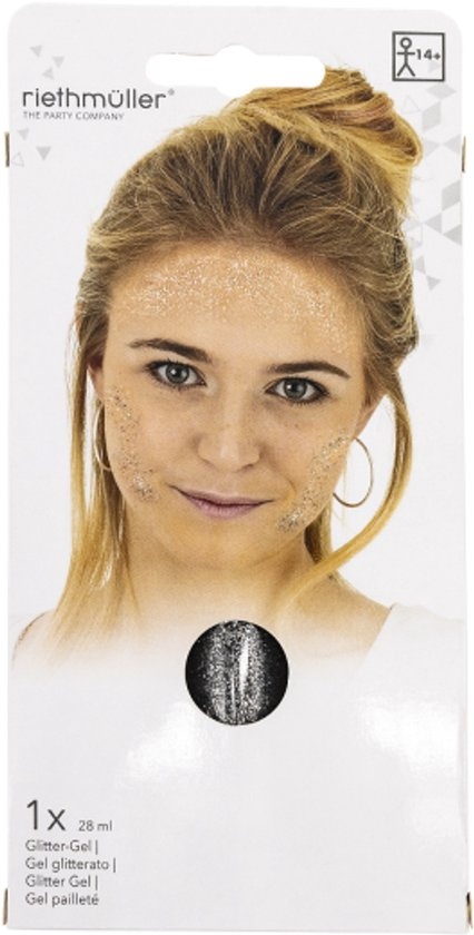 Professionele schmink/make-up glitter gel zilver, tube 28ml - op waterbasis - gebruiksklaar