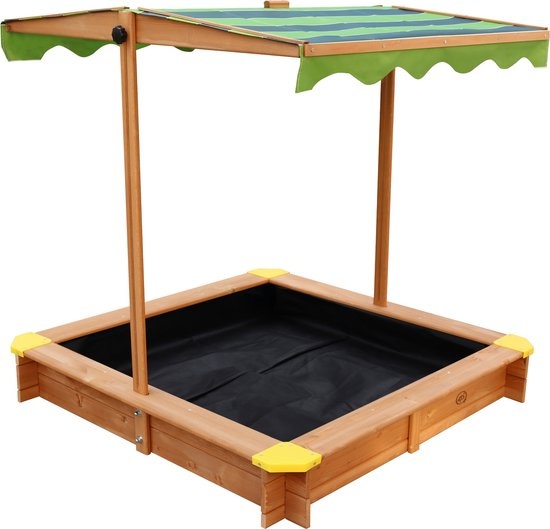 AXI Lily Houten Zandbak met verstelbaar dak in Bruin/Groen - Met Zitbankjes, Gronddoek en Beschermhoes - FSC hout - 118x118cm