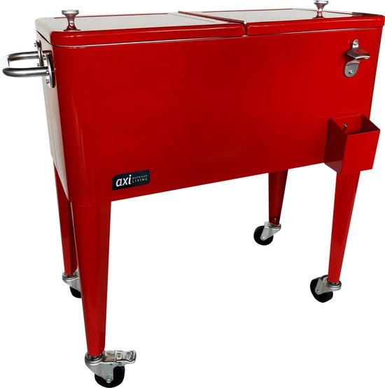AXI Retro Cooler Rood - Koeler met wielen - 76L inhoud - Koelbox met aftapkraan