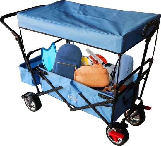 AXI AB210 Opvouwbare Bolderwagen in Blauw - Bolderkar met dak, tas, rem en duwstang - Max. 80kg - Metaal