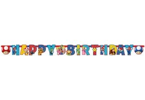 Super Mario letterslinger - 190 cm - karton - slinger - wenslijn - kinder verjaardag versiering - kinderfeestje/kinderpartijtje